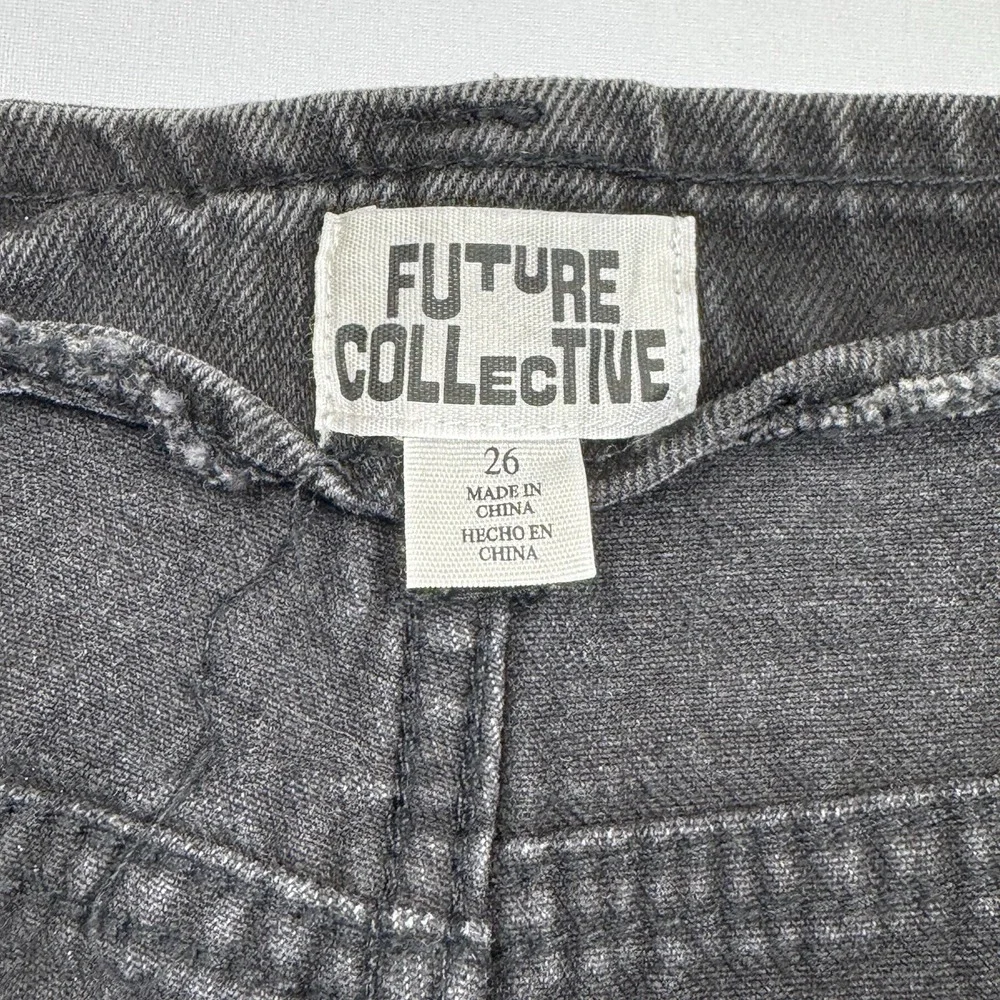Future Collective Womens Barrel Leg‎ Jeans Black Wash High-rise Wide Leg Size 26